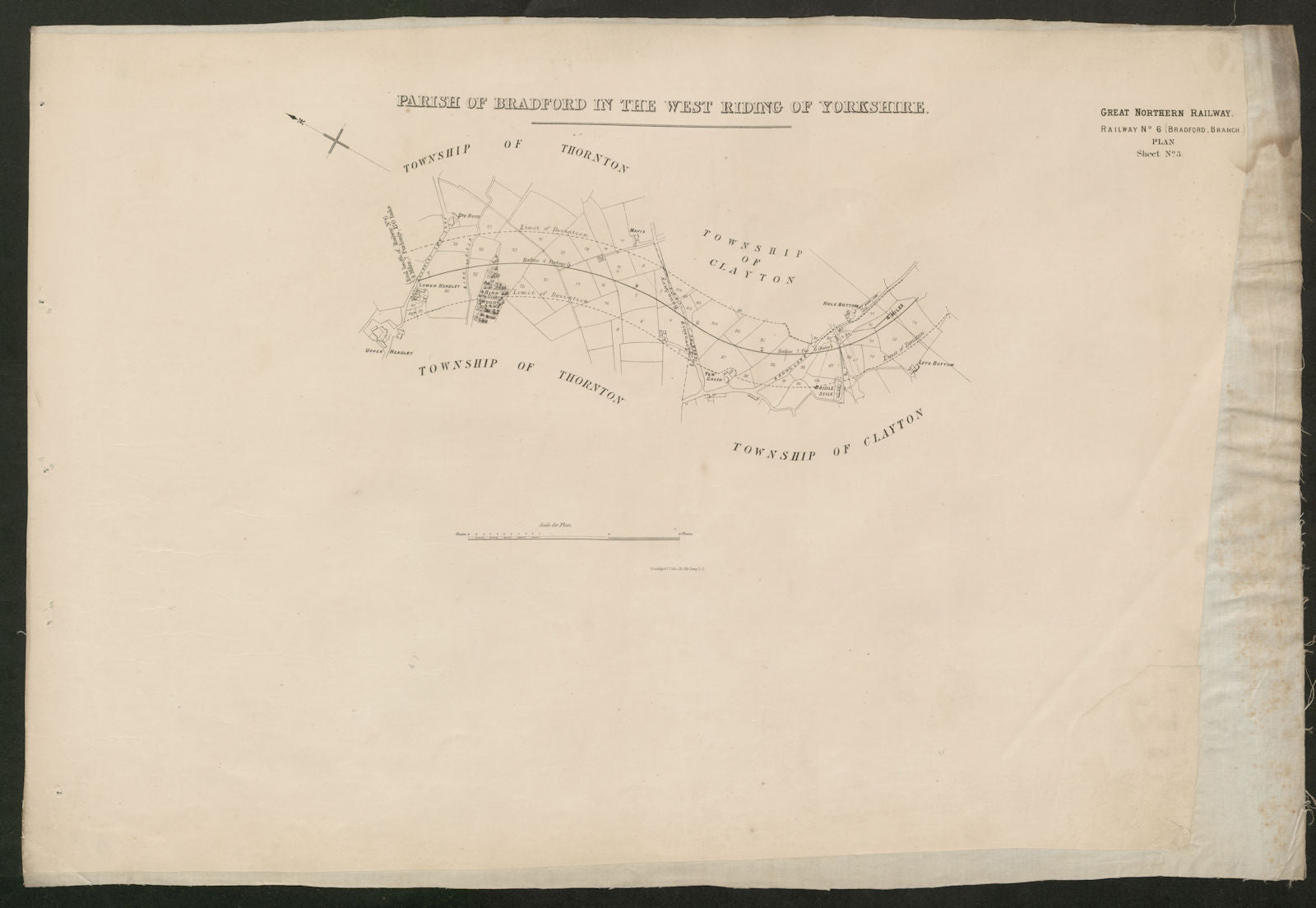 Great Northern Railway plan. Bradford Thornton Clayton. GNR c1874 old map